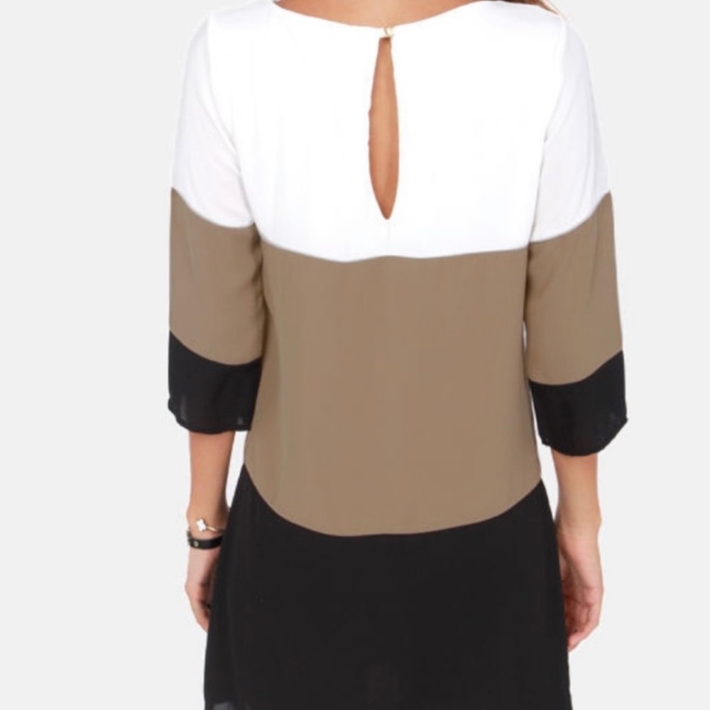 Lulus Citrus Grove Taupe Color Block Shift Dress - image 4
